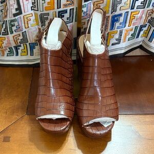 The Limited Brown Croc-Embossed Wedges